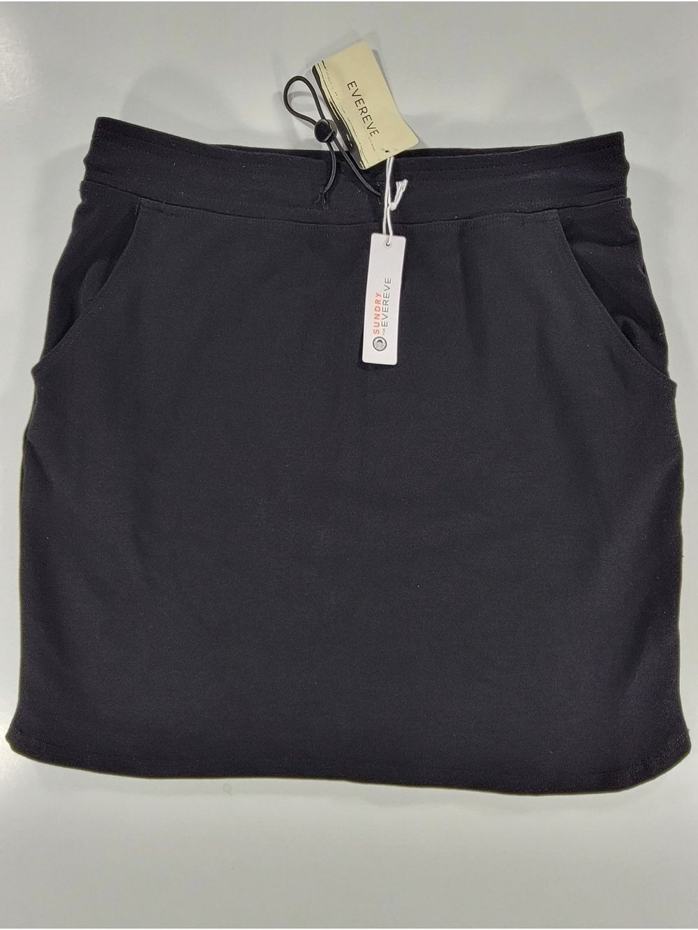 NEW EVEREVE X Sundry Sunday Bungee Drawcord Skirt 2 Large Cotton Modal Black NEW